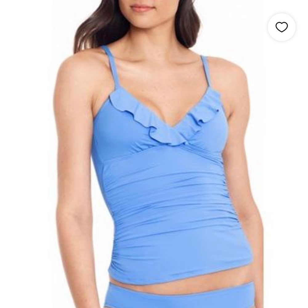 Ralph Lauren women’s Beach Club Solids Ruffle Underwire Tankini Light Blue 10